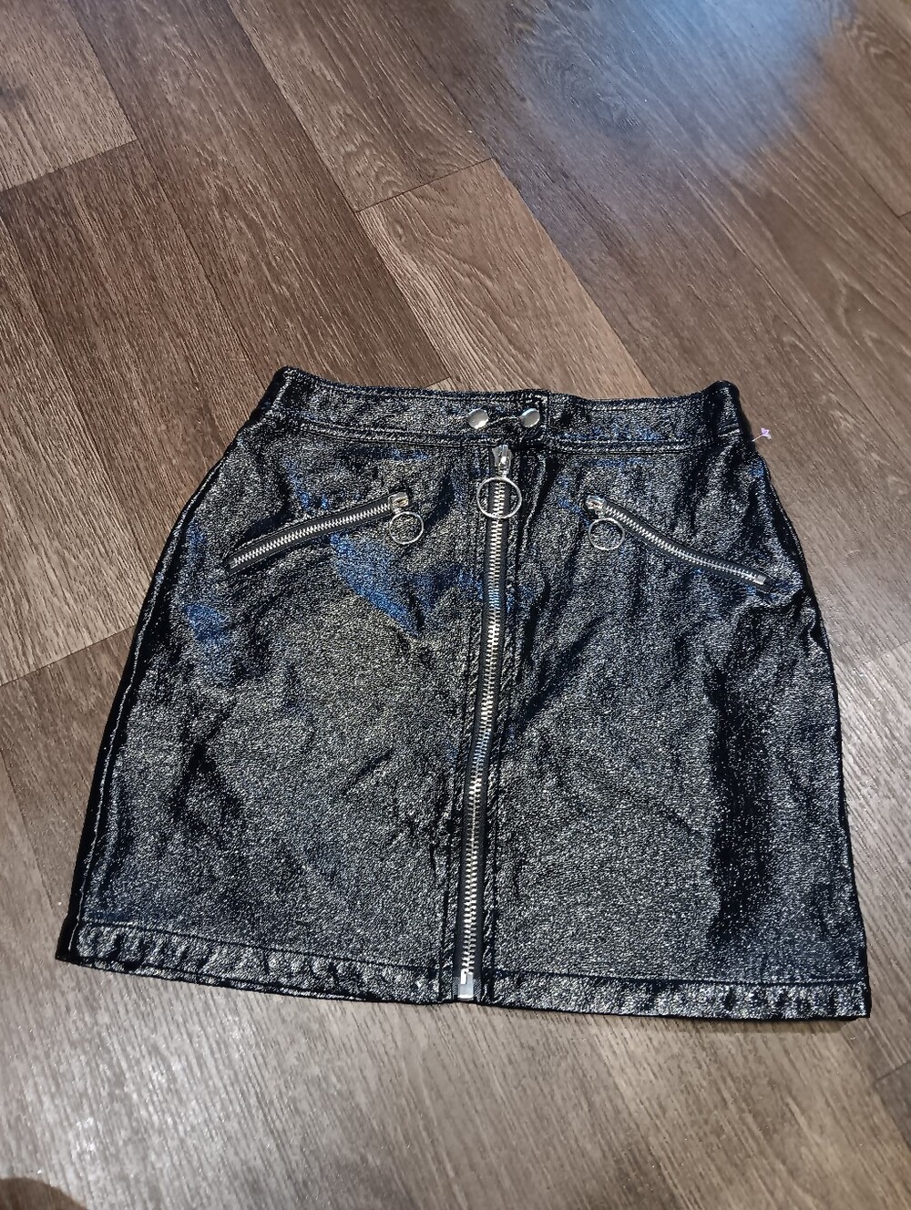 Capsulle Black Zip-Front Mini Skirt with Ring Hardware